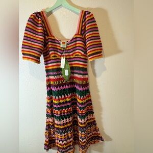 NWT Farm Rio Women's Handmade Crochet Palmero Midi Dress - Size Small